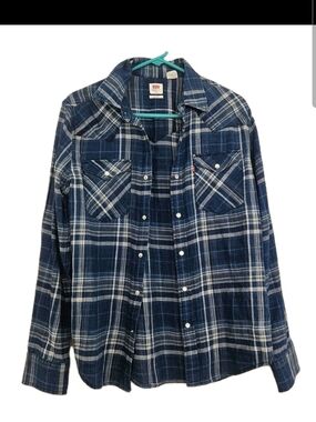 Levi's Men's Classic Western Standard Fit Pearl Snap Plaid Flannel Shirt Size S